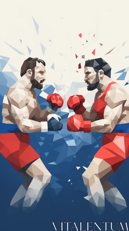 Low Poly Abstract Art of Boxers in Fierce Battle AI Image
