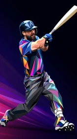 Low Poly Geometric Baseball Player Image in Vibrant Navy and Magenta AI Image