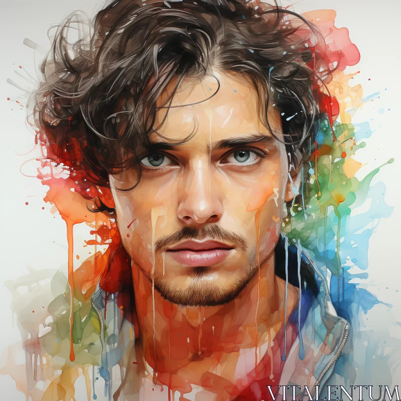 Mesmerizing Portrait of a Man Wearing Vibrant Colored Paints AI Image