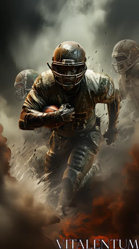 Apocalyptic Football Action Illustration in Dark Gold and Gray AI Image