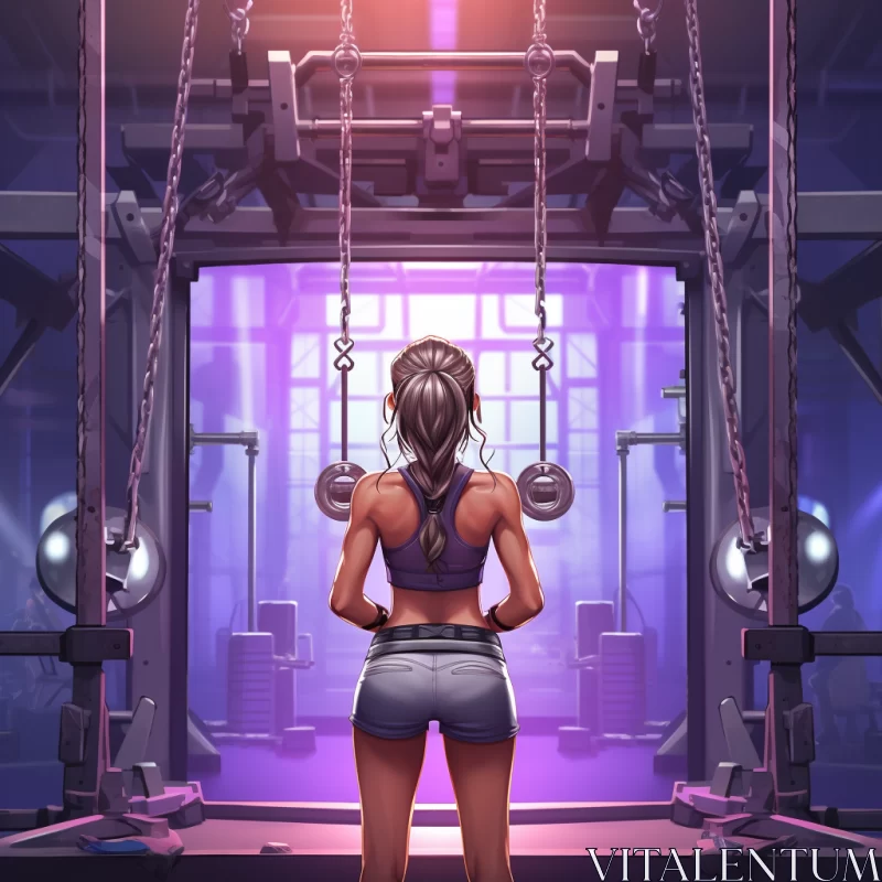 AI ART Female Athlete Lifting Weights in Industrial Gym with Synthwave Aesthetic