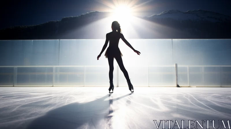 Graceful Ice Skater Silhouette Against Sunlit Sky in Sparklecore Style AI Image