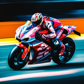 High-Energy Digital Art of Motorcyclist in Action, Striking Red and Pink Tones, 32K UHD AI Image