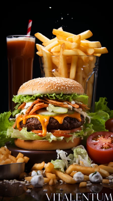 Neogeo Style Cheeseburger and Fries - A Rich Textural Display AI Image