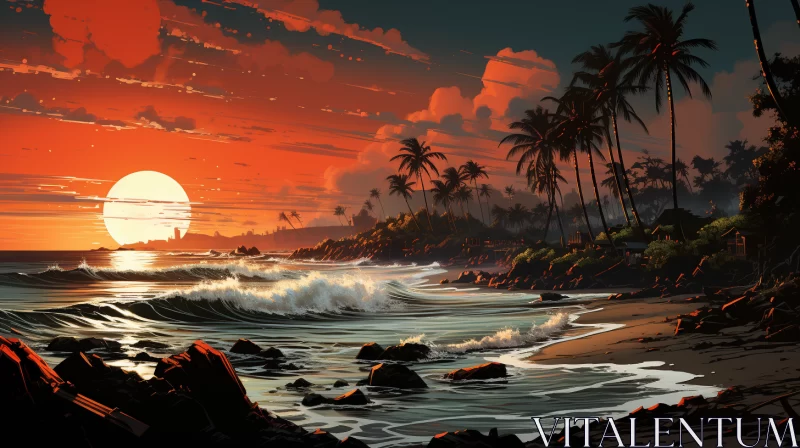 Tropical Sunset Ocean View in Havencore Style AI Image