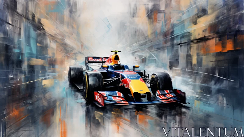Dynamic Oil Painting of Red Bull F1 Racing Car in Motion  - AI Generated Images AI Image