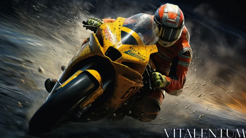 Photorealistic Image of Mid-Air Motorcyclist against Videogame-like Backdrop AI Image