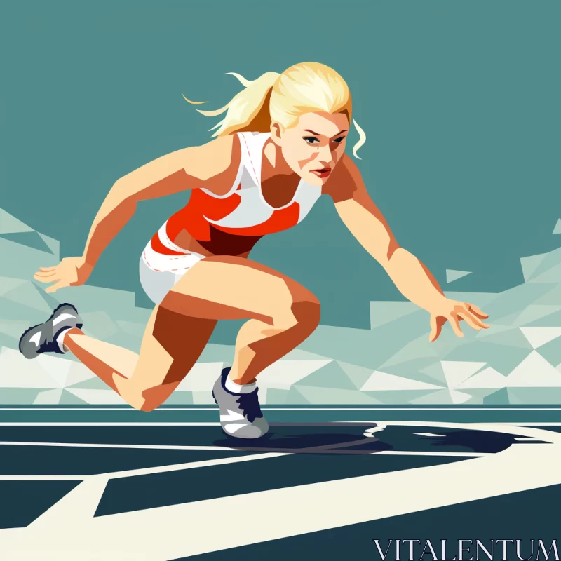Retro-Style Female Sprinter Artwork in Bold Colors AI Image