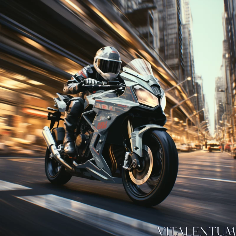 Thrilling Motorcycle Ride Captured in Precisionist Style AI Image