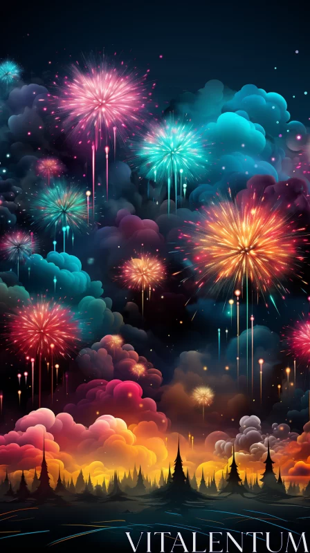 Colorful Fireworks Illuminating the Night Sky - Fantastical Fusion AI Image