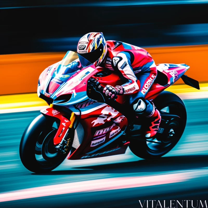 High-Energy Digital Art of Motorcyclist in Action, Striking Red and Pink Tones, 32K UHD AI Image