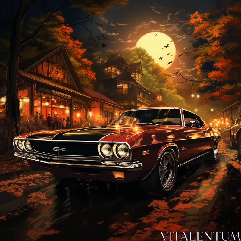 Supernatural Night Scene with Classic American Car - AI Art images AI Image
