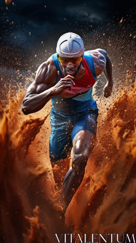 Athlete Mid-Leap Over Sandstorm: A Striking Zbrush Render AI Image