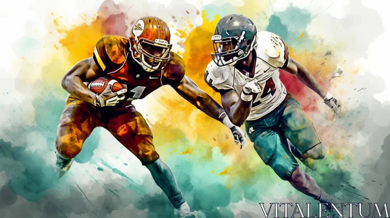 Colorful American Football Game Art with Raw Strokes and Irony AI Image