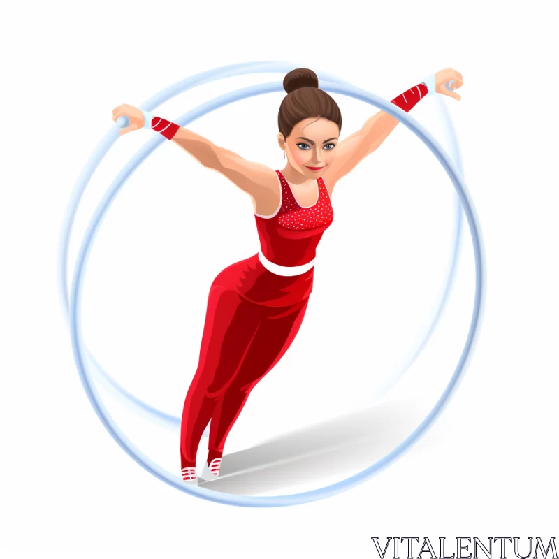 Isometric View of Woman Performing Gymnastics with Hoops AI Image