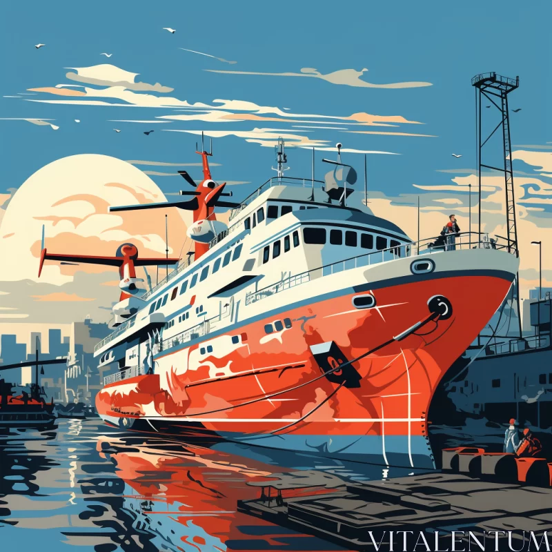 Retro-Futuristic Harbor Scene with Pop Art Color Palette AI Image
