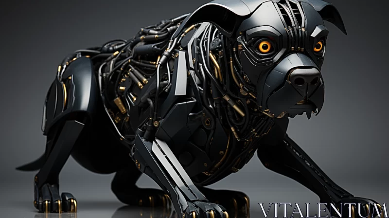 Black Gold Robotic Dog with Intricate Joints in Motion AI Image
