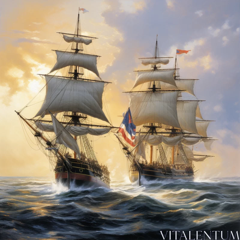 Classic Americana Style Sailing Ships Race in Pacific Ocean AI Image