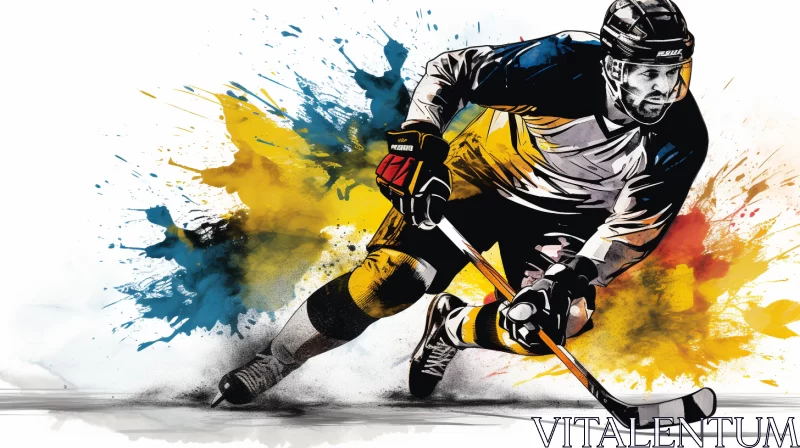 Dynamic Hockey Player Illustration in Vibrant Yellows AI Image