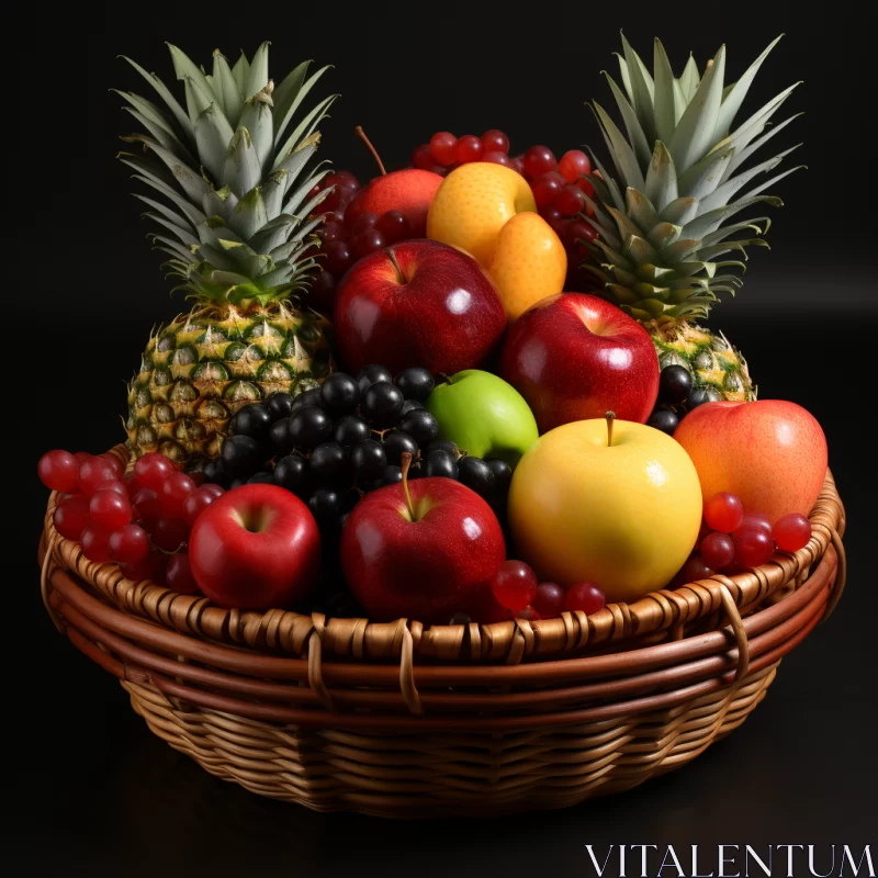 Glossy Fruit Basket on Black Background: A Study in Contrast AI Image