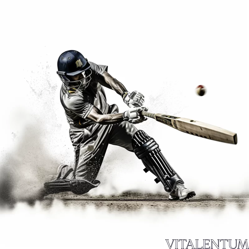 Intense Cricket Action Captured in Monochromatic Digital Art AI Image
