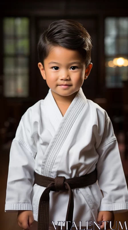 Traditional Karate Gear Dressed Young Boy's Candid Portrait AI Image