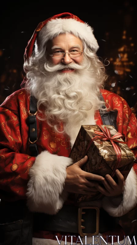 Santa Claus Holding a Gift: A Cross-Processed Candid Portrait AI Image