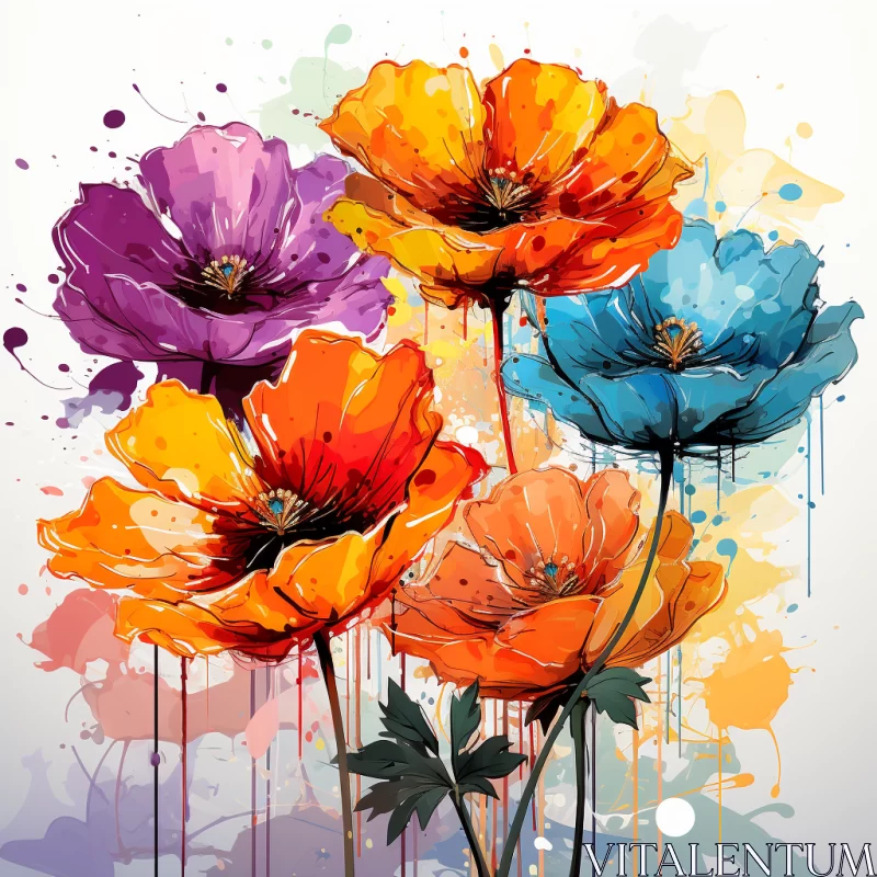 Colorful Floral Paint Art with a Twist of Pop Art AI Image