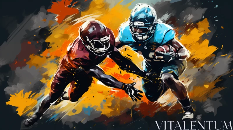 Intense American Football Game in Bold Watercolor Hues AI Image