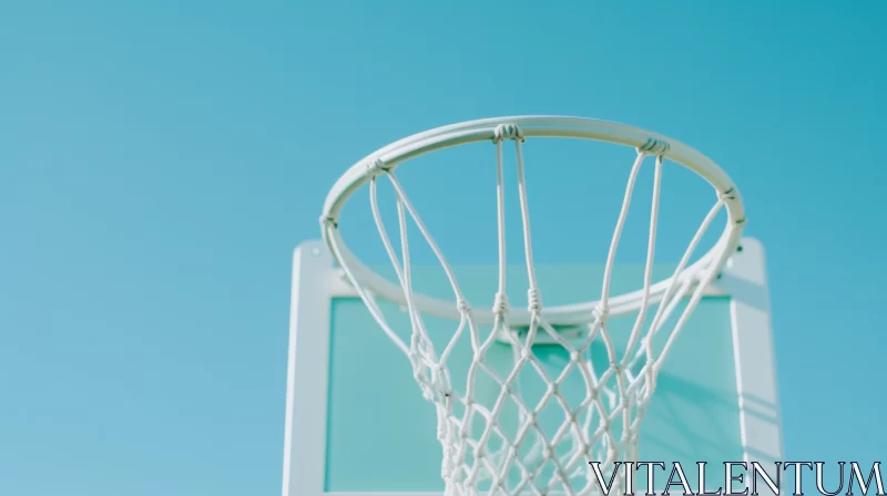 Minimalist White Basketball Net Against Azure Sky AI Image