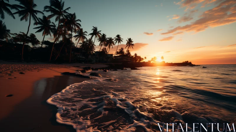 Scenic Beach Sunset in Unreal Engine Style with Afro-Caribbean Influence AI Image