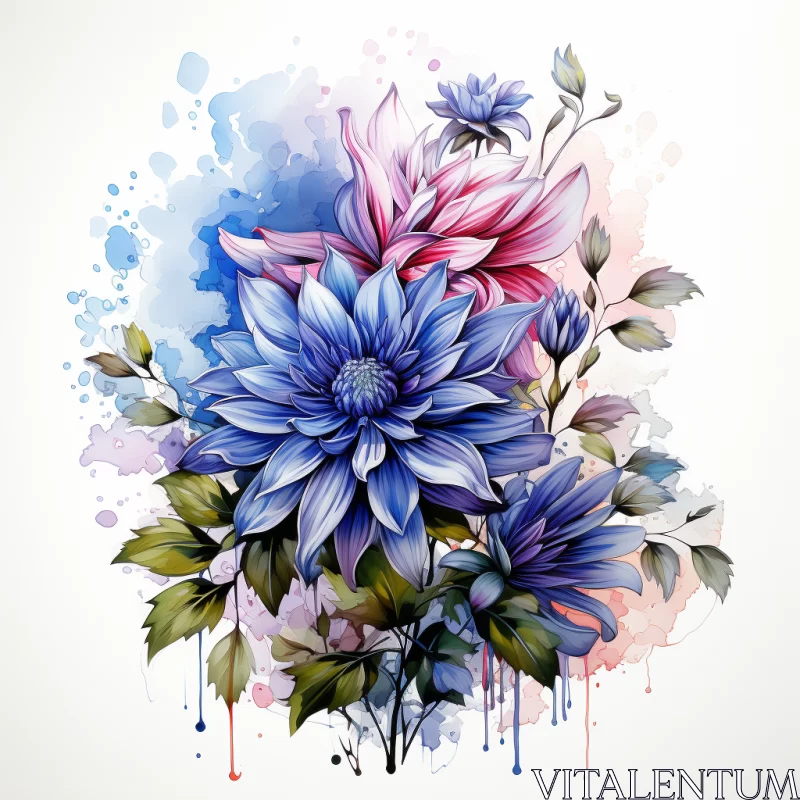 Watercolor Dahlia Flower in Realism with Fantasy Elements AI Image