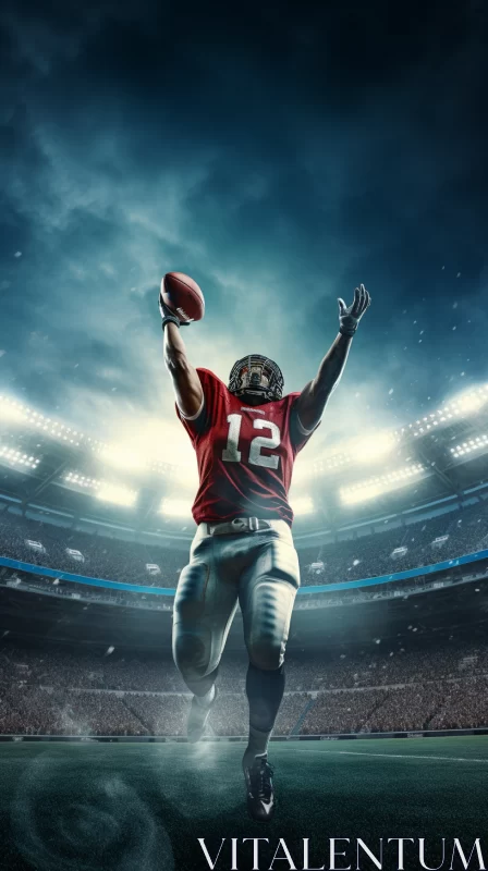Action-Packed American Football Game with Player in Mid-Air Catch AI Image