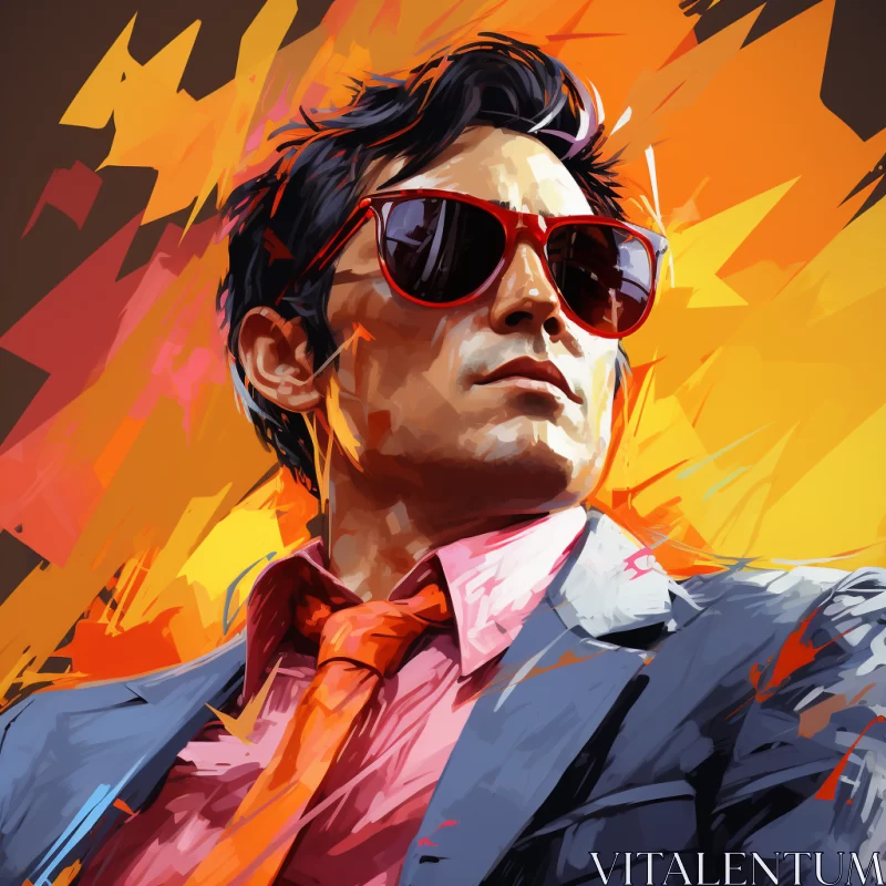 Captivating Painting of a Stylish Man wearing Sunglasses and a Tie AI Image
