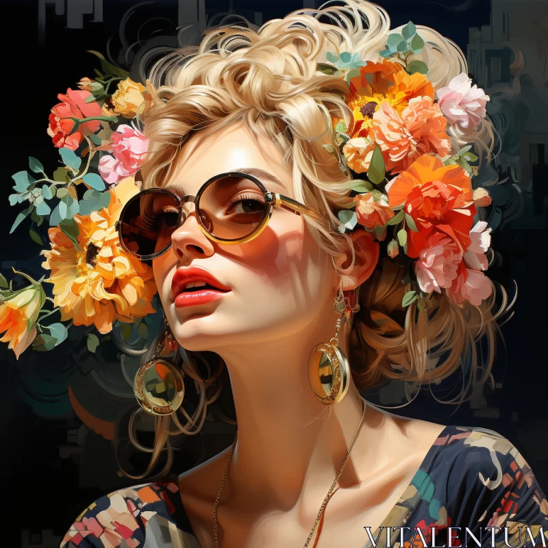 Portrait of Woman with Floral Crown - Colorful Realism Art Style AI Image