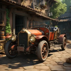 Vintage Car in Idyllic French Countryside: An Orient-Inspired Cryengine Artwork - AI Art images AI Image
