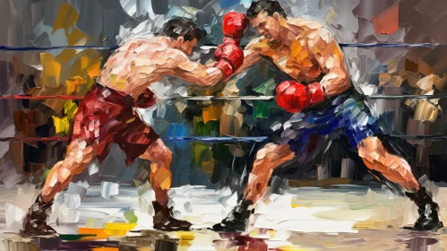Dynamic Boxing Match Painting: Blend of Modern Impressionism & Precisionism AI Image