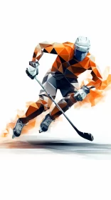 Dynamic Hockey Player Cubist Geometric Art, Contrasting Colors & Hyper-Detail AI Image