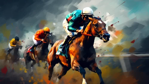 Intense Horse Race Depicted in Award-winning 32k UHD Digital Painting AI Image