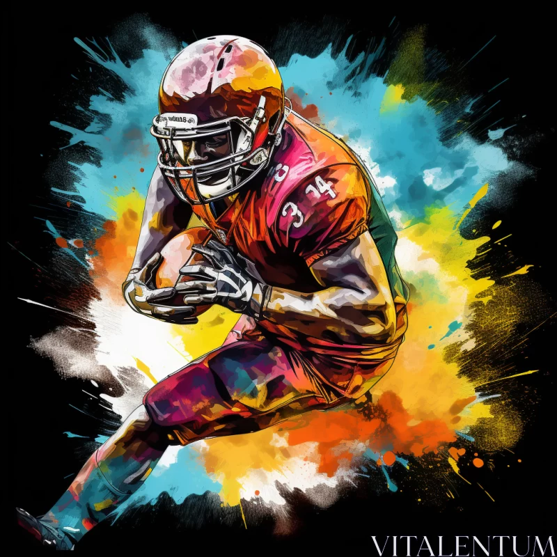 American Football Player in Action with Colorful Backdrop AI Image