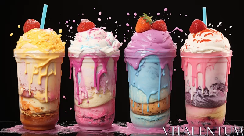 Artistic Multi-Colored Ice Cream Sundaes in Mixed Media Style AI Image