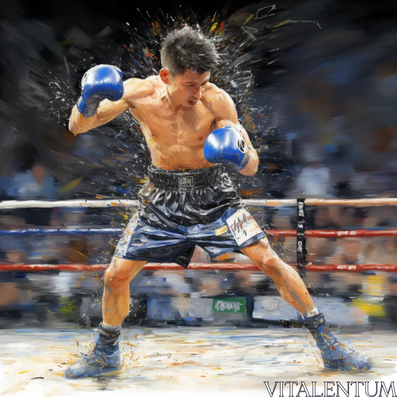 Dramatic Boxing Match Painting with Realistic and Impressionistic Influences AI Image