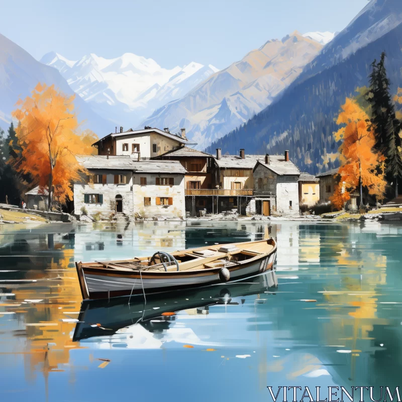 Serene Lakeside House Amidst Italian Mountains: A Vivid Rural Landscape AI Image