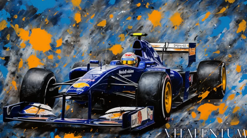 Vibrant F1 Race Car Artwork in Blue and Orange Hues  - AI Generated Images AI Image