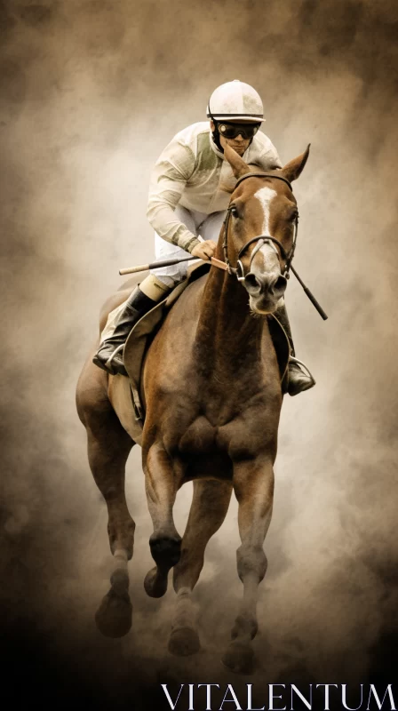 Antiquated Sfumato Style Image of Jockey Riding Racehorse in UHD AI Image