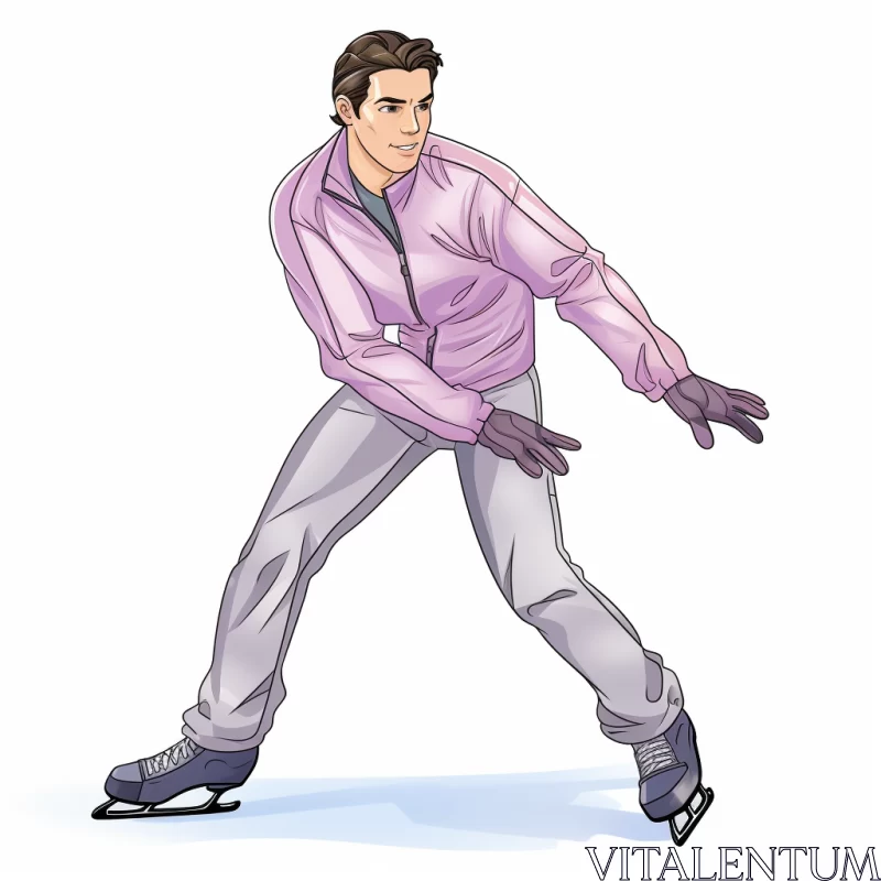 Dynamic Ice Skating Man in Pink Jumpsuit Cartoon Image AI Image