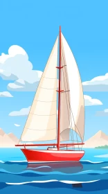 32k UHD Vibrant Cartoon-Style Digital Art of Sailboat on Calm Ocean AI Image