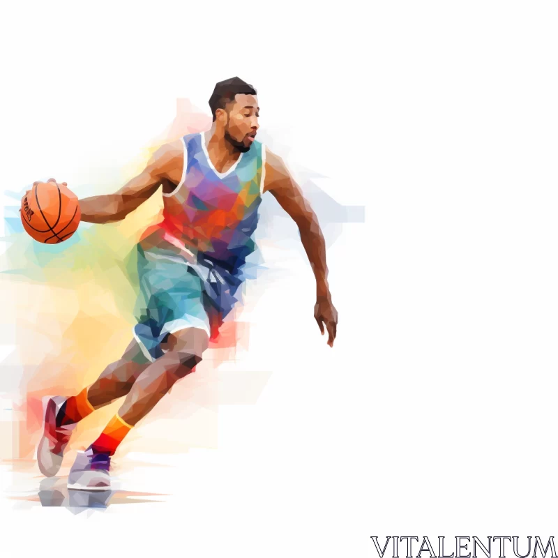 Abstract Watercolor Basketball Player in Dynamic Motion AI Image