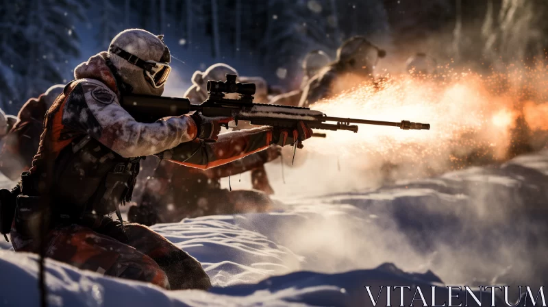 AI ART Hyper-Realistic Battle Scene on Snow-Covered Field with Unreal Engine 5