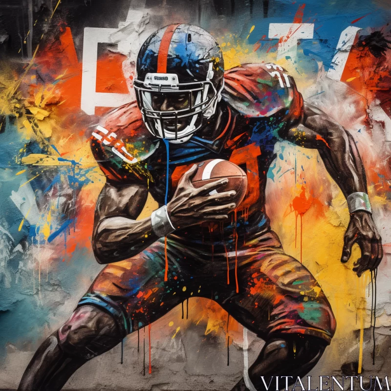 Vivid Color Splash American Football Art with Graffiti and Yombe Fusion AI Image